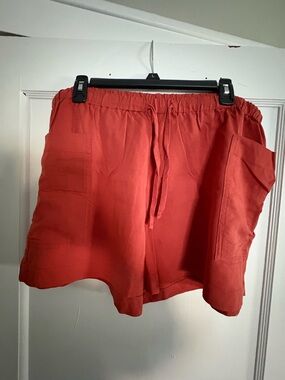 Old Navy Coral-Red Drawstring Cargo Bermuda Shorts